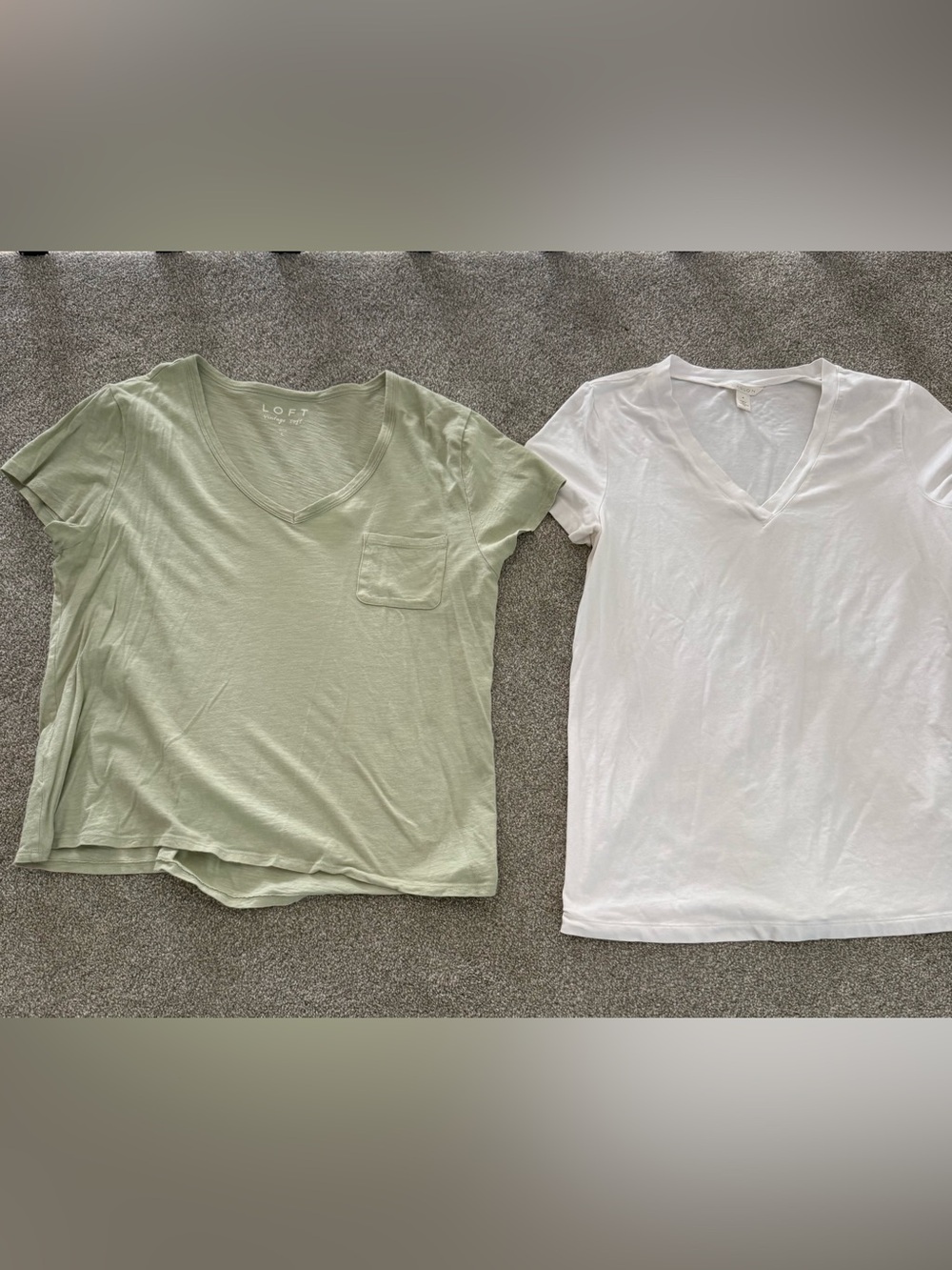 2 Great V-Neck T’s for Spring! Nordstrom White and LOFT Sage Green. Short Sleeve